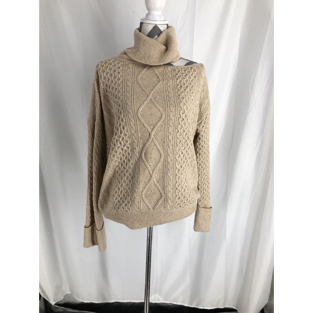Sofia Vergara Champagne Cutout Turtleneck Sweater Large